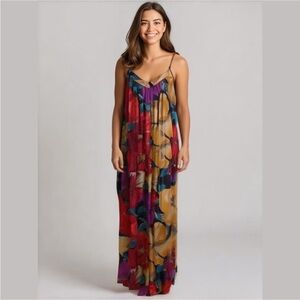 Mary McFadden Collection Vintage Chemise Slip Dress Semi-Sheer Sz S Floral Maxi